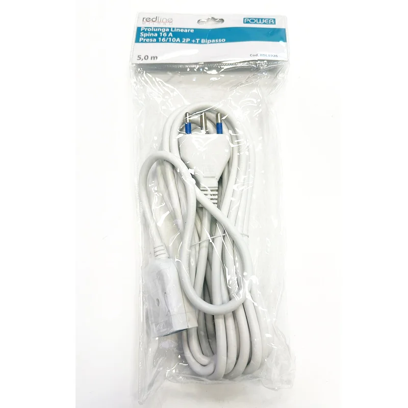 Redline RDL5926 Prolunga elettrica Spina 16A Presa 16/10A 2P+T Bipass 5mt Bianco