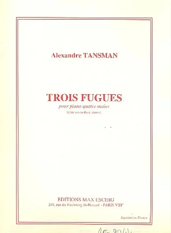 TASMAN – 3 Fugues Piano 4 Mains