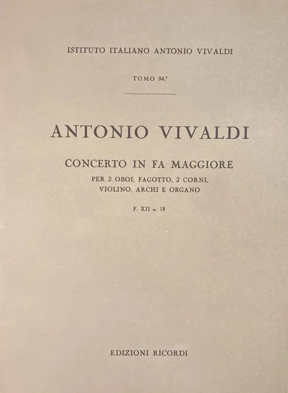 VIVALDI – Concerto in FA Maggiore F.XII n. 18 RV 574