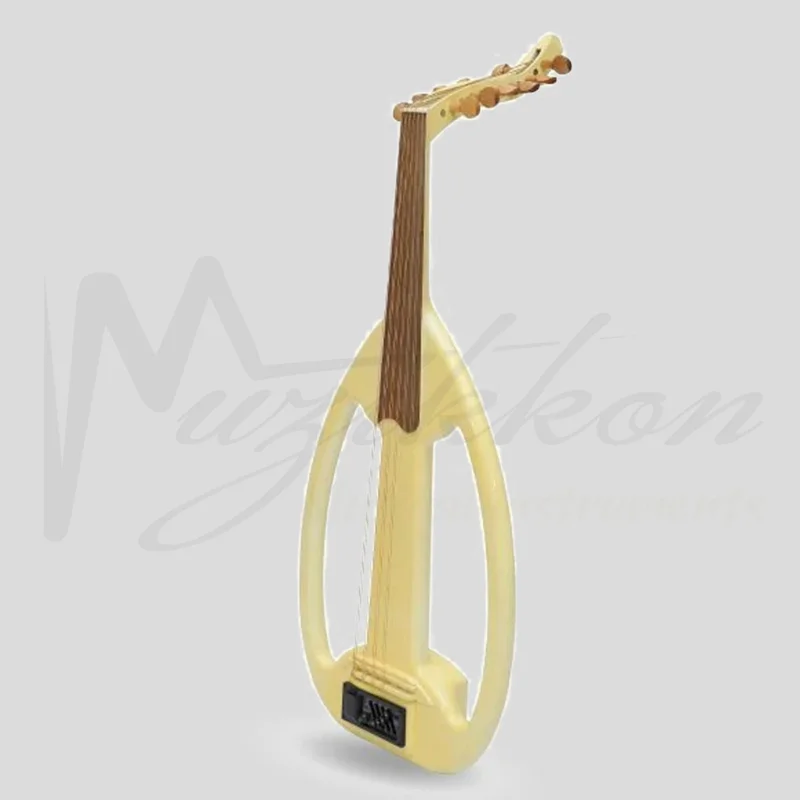 Muzikkon Electric Arabic Frame Oud con pioli, Lacewood bianco
