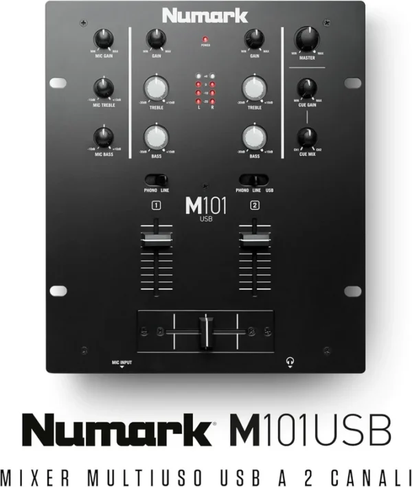 Numark M101 USB Mixer Pro x Dj 2 canali, con connessione USB per computer, Nero
