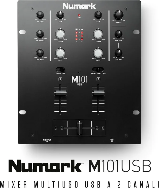 Numark M101 USB Mixer Pro x Dj 2 canali, con connessione USB per computer, Nero
