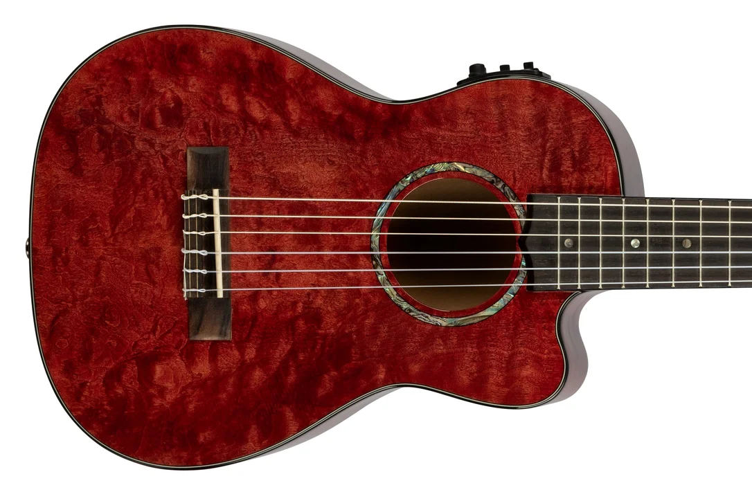 Lanikai QM-RDCEG Red Quilted Maple Guitelele with Pickup