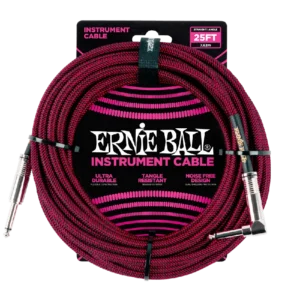 Ernie Ball 25 Foot Braided Straight/Angle Instrument Cable – BLACK / RED