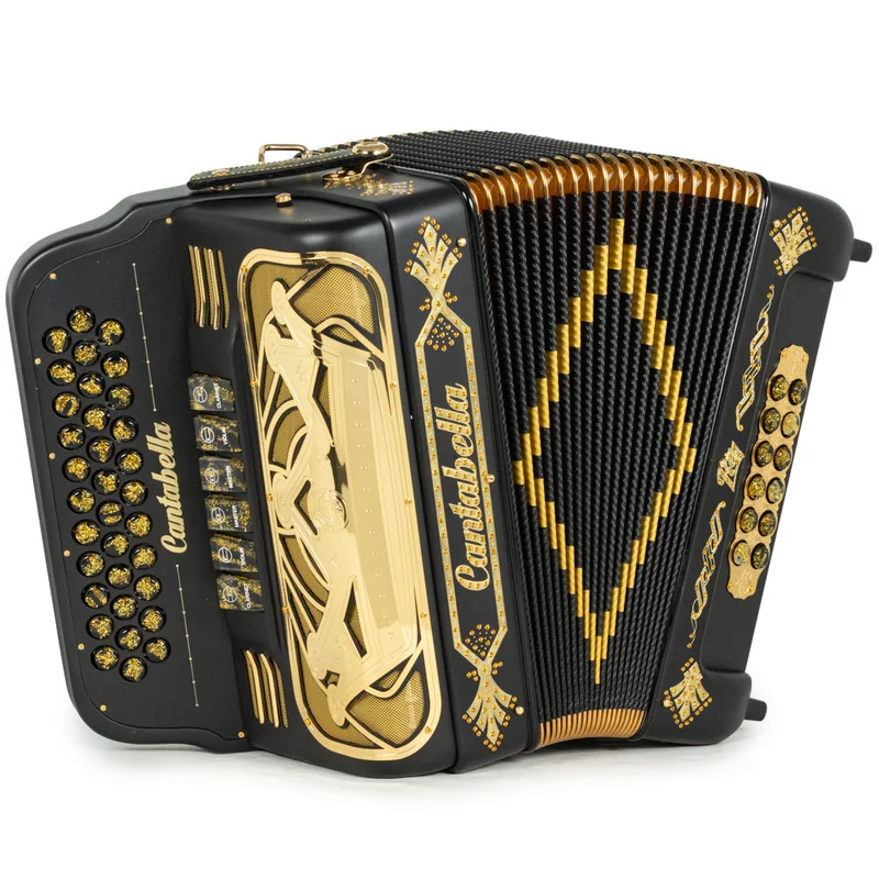 Cantabella Rey II Acordeón 6 Registros Mi-Sol Mate Negro y Dorado