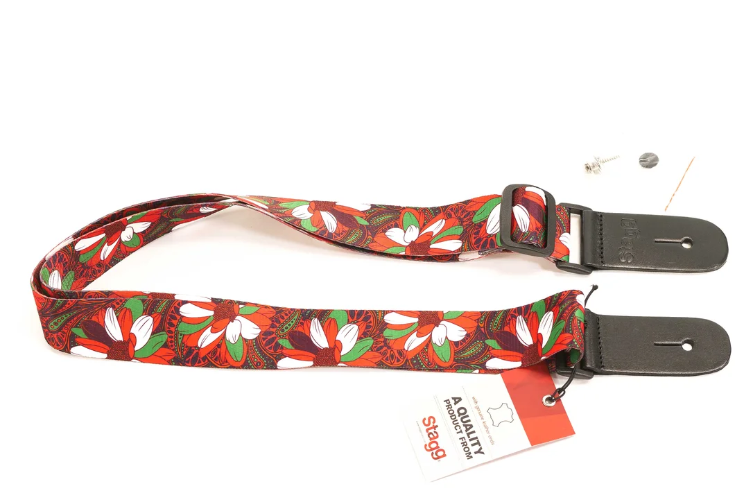 Stagg 1.5 Inch Terylen Ukulele and Guitar Strap – FLOWER RED
