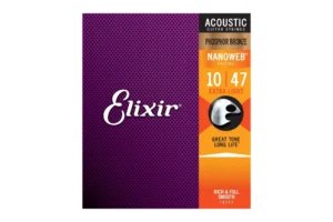 Elixir 16002 Phosphor Bronze With Nanoweb Coating Acoustic Guitar Strings – Extra Light .010-.047