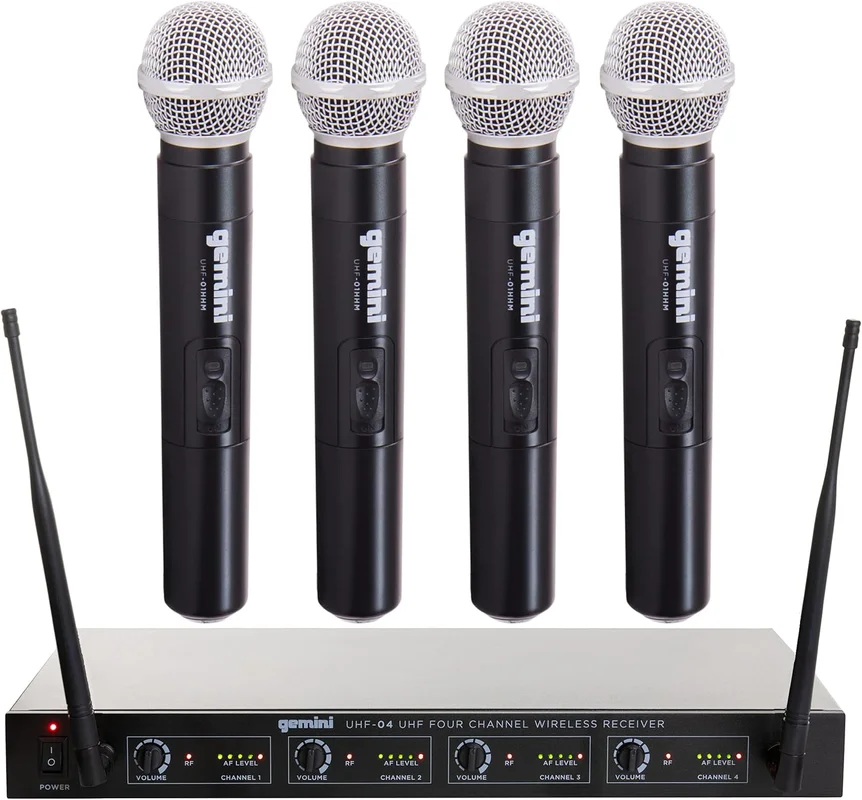 Sistema De Micrófono Inalámbrico Con 4 Micrófonos De Mano Y Receptor – Gemini – UHF-04M-S1234