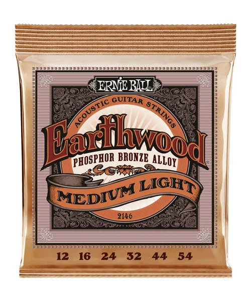 Cuerdas Ernie Ball Earthwood Medium Light Bronce Fosforado 2146 para Guitarra Acústica 12-54