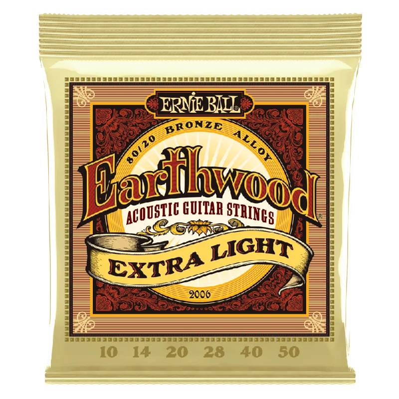 CUERDAS ERNIE BALL EARTHWOOD 80/20 BRONCE EXTRA LIGHT P02006 (10-50) PARA GUITARRA ACUSTICA TIPO FOLK