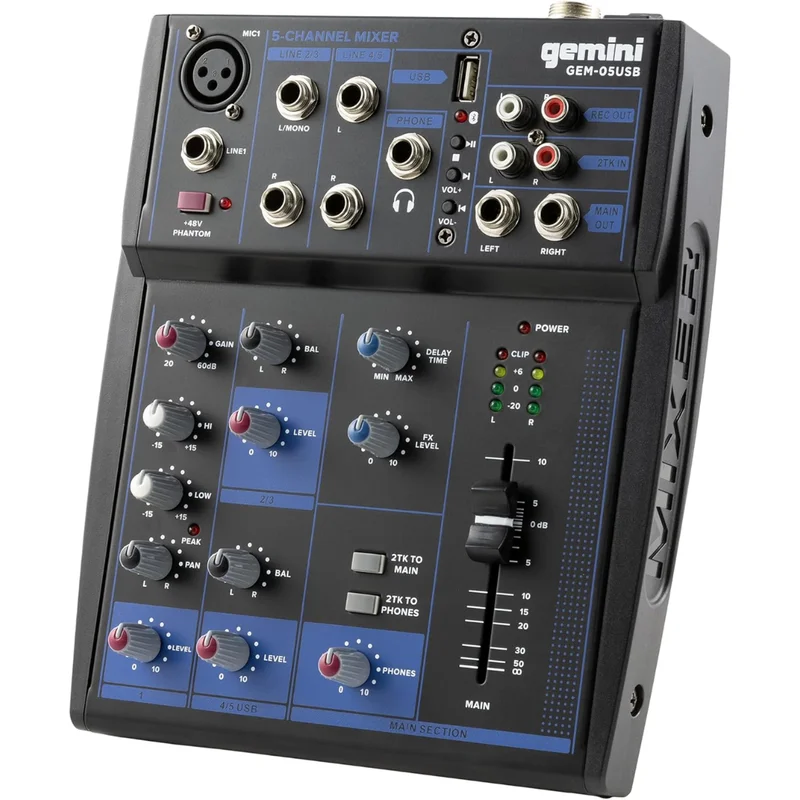 Mezcladora Multiusos 5 Canales Interfaz USB Con Bluetooth – Gemini – GEM-05USB