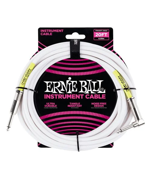 Cable Ernie Ball Clásico 6047 Blanco Recto/Angulado – 6.09m