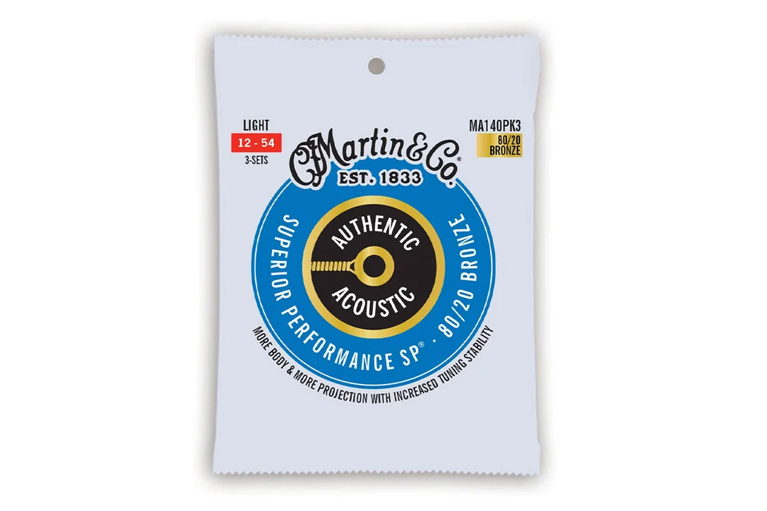Martin MA140PK3 3-Pack Acoustic 80/20 Bronze Guitar Strings – Light .012-.054