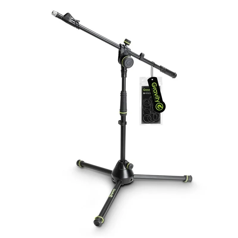 GRAVITY MS 4222 B – Asta microfonica corta con treppiede con base ripiegabile e portamicrofono estraibile a 2 punti nero