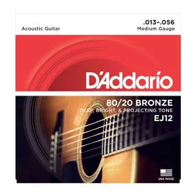 D’ADDARIO EJ12 80/20 BRONZE MUTA CORDE CHITARRA ACUSTICA MEDIUM GAUGE 013-056 EJ-12