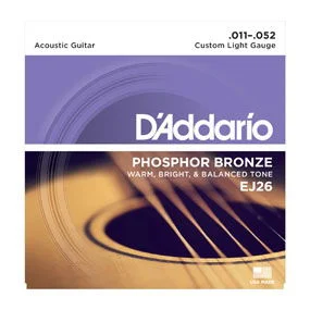 D’ADDARIO EJ26 PHOSPHOR BRONZE MUTA CORDE CHITARRA ACUSTICA TENSIONE CUSTOM LIGHT GAUGE 011-052 EJ-26