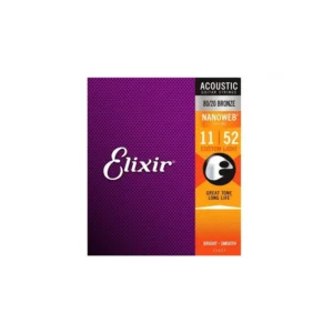 Elixir 11027 Nanoweb Custom Light Acoustic Bronze 11-52 Corde Per Chitarra Acustica