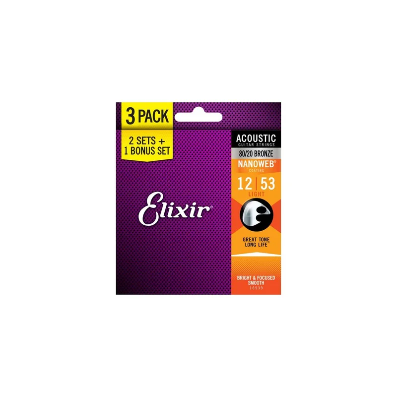 Elixir 16539 Nanoweb 11052 Light Acoustic (3 pack)