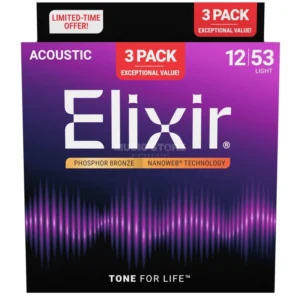 Elixir 16569 Nanoweb Acoustic Ph Bronze 12-53 – 3 Pack