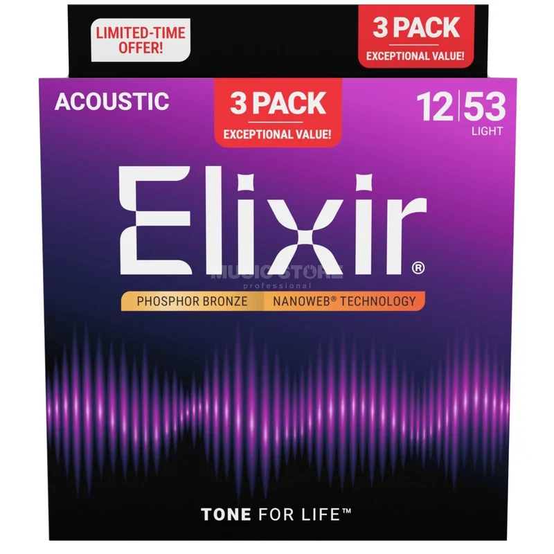 Elixir 16569 Nanoweb Acoustic Ph Bronze 12-53 – 3 Pack