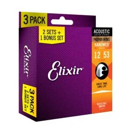 Corde Acustica 3Pack Elixir EL16545 Nanoweb Phosphor Bronze light 12-53