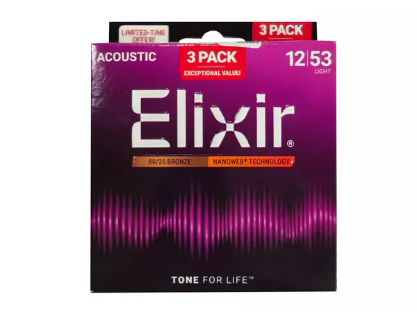 ELIXIR 3x Pack 16565 Acoustic 80/20 Bronze Nanoweb