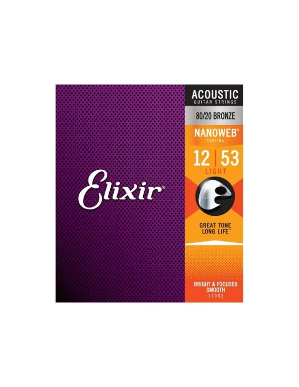 Elixir Light Acoustic 12-53 80/20 Bronze Nanoweb Muta Corde Chitarra Acustica