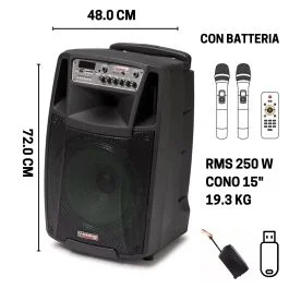 Audio Design M2-15W/L – Cassa Amplificata Portatile 750W 2 Mic Wireless | Cavallimusica