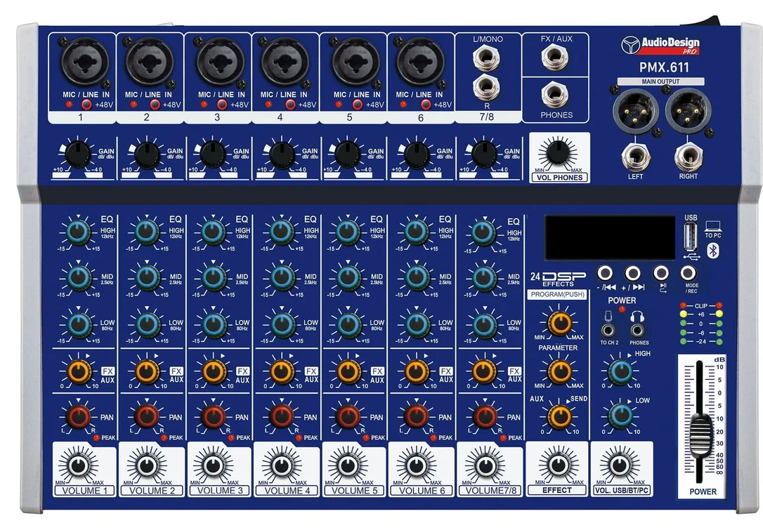 AUDIODESIGN PMX.611 MIXER ANALOGICO 6 CANALI MONO CON EFFETTI USB BLUETOOTH