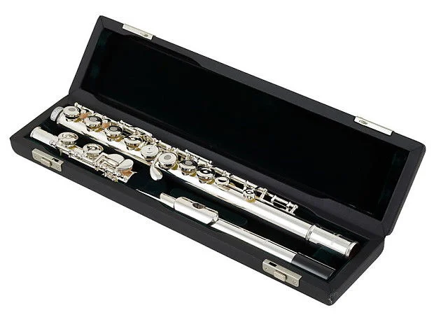PEARL FLUTES PF525RE FLAUTO TRAVERSO ARGENTATO FORI APERTI E BOCCOLA IN ARGENTO CON MI SNODATO PF525-RE