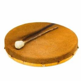 Terre’ Circular 50cm tamburo pelle naturale cornice massello