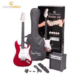 Kit Chitarra Elettrica Soundsation RIDER GP CAR con amplificatore e accessori candy apple red