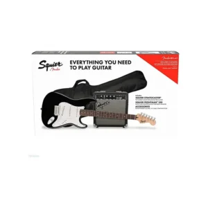 Squier SQ10G Stratocaster Pack, KIt Chitarra Elettrica aurel Fingerboard, Black, Gig Bag, Amplificatore 10G