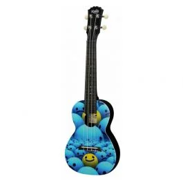 Korala ukulele concerto, policarbonato, trama yellow and blue smileys